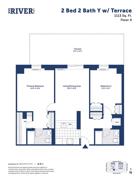 a floor plan of a 2 bed 2 bath ywll floor plan
